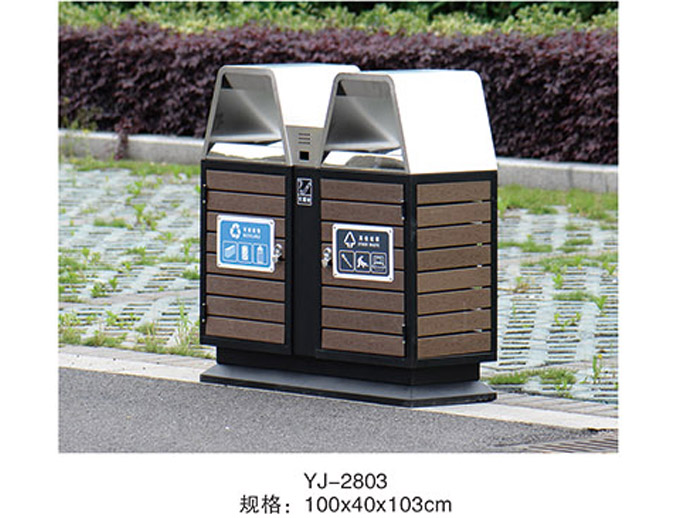公园钢木垃圾桶