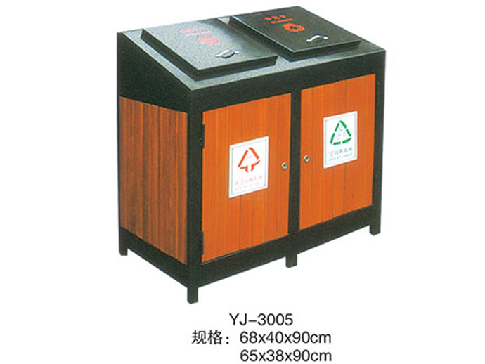 街道钢木垃圾桶